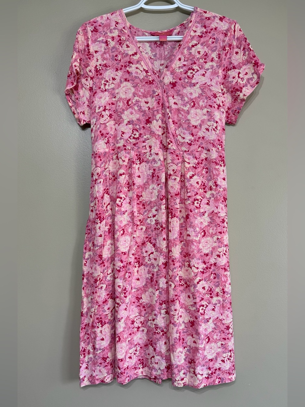 April Cornell Pink Floral Cottagecore Romantic Midi Dress